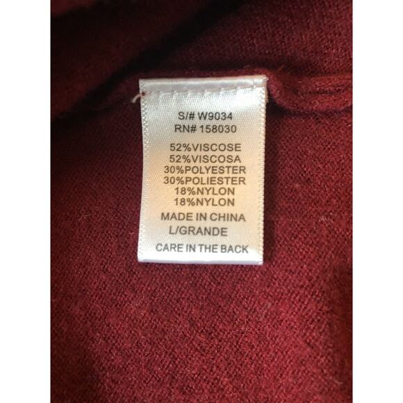 Turtleneck Sweater Womens Sz Lg Fitted Solid Red Embellished Cuffs Long Sleeves - Picture 9 of 10